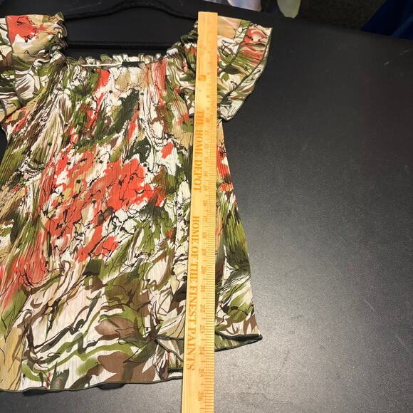 Tribal Pleated Scoop Neck Cap Ruffle Sleeve Sequin Tropical Size Small Vacation - Picture 5 of 6